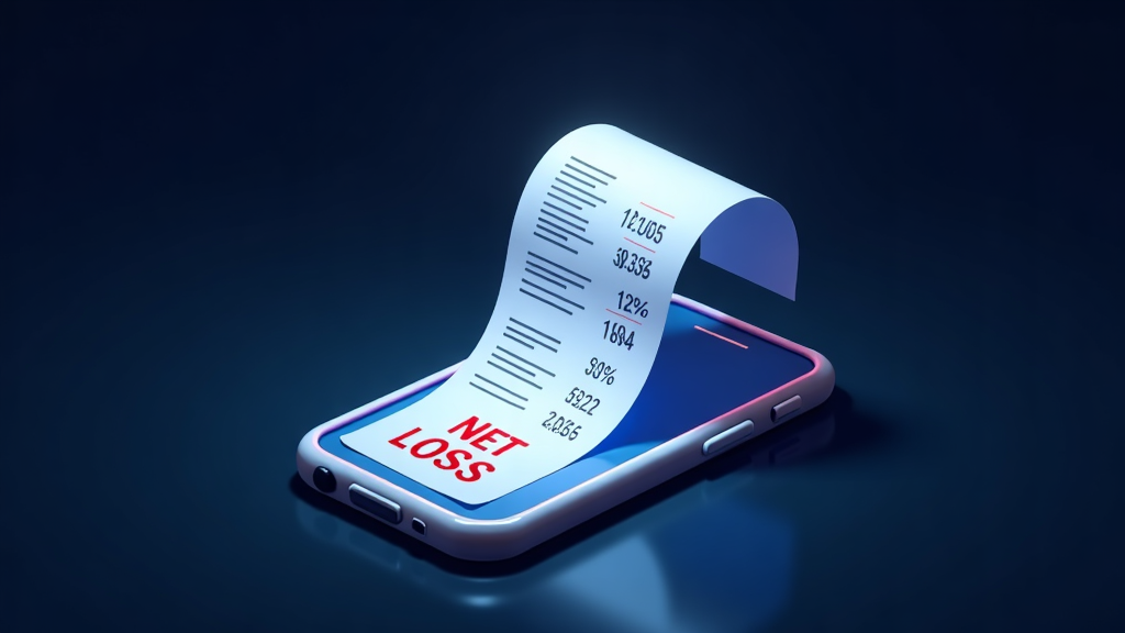 A receipt unrolling from a smartphone showing NET LOSS — the hidden cost enterprises are paying for AI deployed against customers